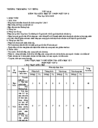 Đề kiểm tra giữa học kì 1 môn Ngữ Văn 8 - Năm học 2023-2024 - Nguyễn Thị Thơ (Có đáp án + Ma trận)