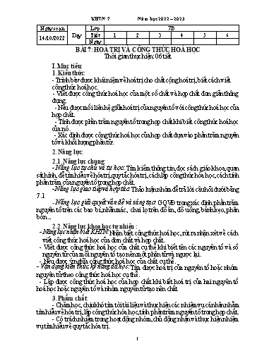 Giáo án Khoa học tự nhiên 7 (Kết nối tri thức) - Bài 7: Hóa trị và công thức hóa học - Năm học 2022-2023 - Trường THCS Đông Tây Hưng