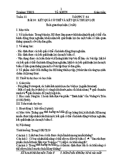 Giáo án Toán 8 (Kết nối tri thức) - Bài 30: Kết quả có thể và kết quả thuận lợi - Năm học 2024-2025 - Trường THCS Đông Tây Hưng