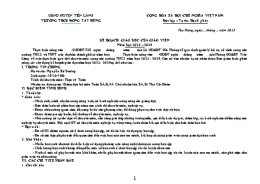 Kế hoạch giáo dục của giáo viên môn Toán 8+9 - Năm học 2023-2024 - Trường THCS Đông Tây Hưng