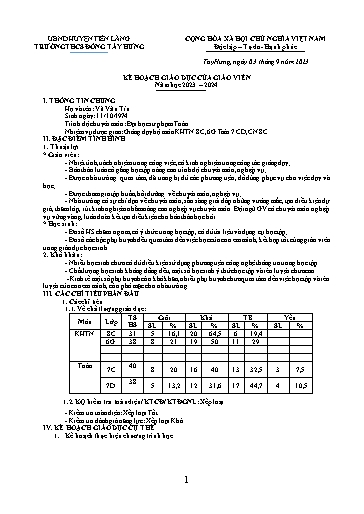 Kế hoạch giáo dục của giáo viên - Năm học 2023-2024 - Trường THCS Đông Tây Hưng