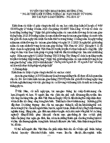 SKKN Tuyên truyền hoạt động hướng ứng Ngày thế giới tưởng niệm các nhân tử vong do tai nạn giao thông - Trường THCS Đông Tây Hưng