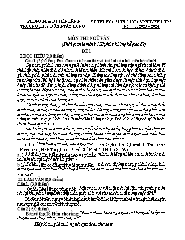 2 Đề thi học sinh giỏi cấp huyện môn Ngữ văn 8 - Năm học 2023-2024 - Trường THCS Đông Tây Hưng (Có đáp án)