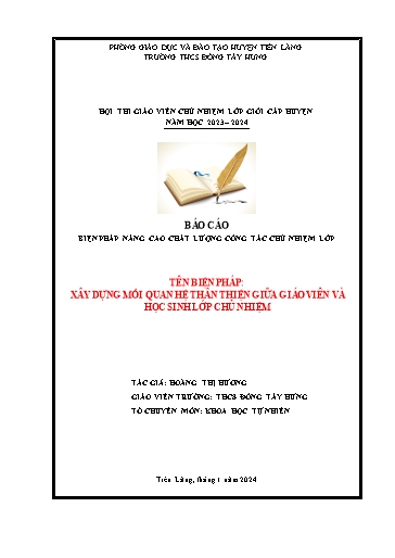 Báo cáo xây dựng mối quan hệ thân thiện giữa giáo viên và học sinh lớp chủ nhiệm