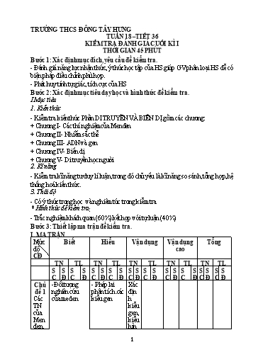 Đề kiểm tra cuối học kì 1 môn Sinh học 9 - Trường THCS Đông Tây Hưng (Có đáp án + Ma trận)