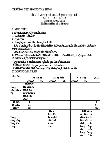 Đề kiểm tra cuối học kì 2 môn Địa lí 9 - Năm học 2023-2024 - Vũ Thị Hương Giang (Có đáp án + Ma trận)