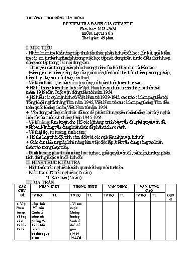 Đề kiểm tra giữa học kì 1 môn Lịch sử 9 - Năm học 2023-2024 - Hoàng Thị Định (Có đáp án + Ma trận)