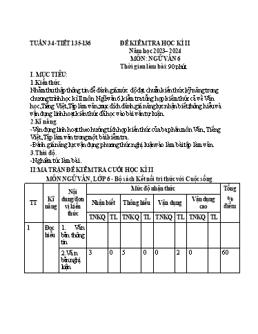 Đề kiểm tra giữa học kì 1 môn Ngữ văn 6 - Năm học 2023-2024 - Trường THCS Đông Tây Hưng (Có đáp án + Ma trận)
