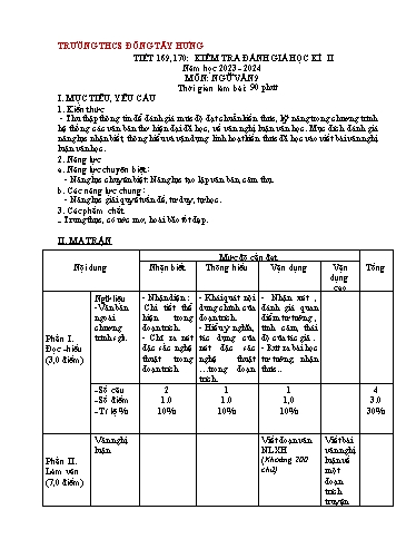 Đề kiểm tra giữa học kì 1 Ngữ văn 9 - Năm học 2023-2024 - Trường THCS Đông Tây Hưng (Có đáp án + Ma trận)