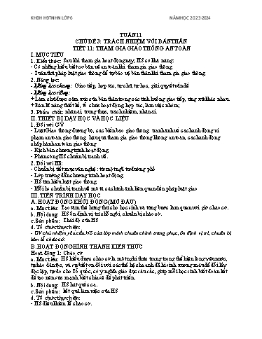 Đề kiểm tra Hoạt động trải nghiệm hướng nghiệp 6 - Tuần 11 - Bài: Tham gia giao thông an toàn - Năm học 2023-2024 - Trường THCS Đông Tây Hưng