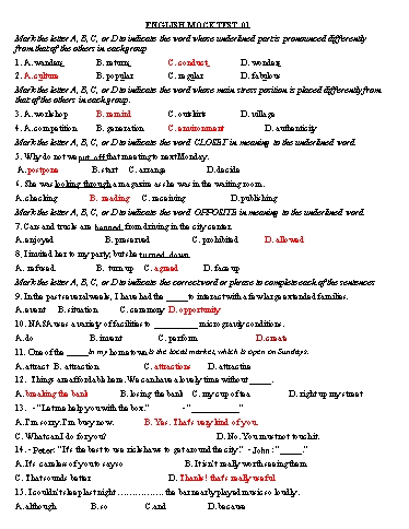 Đề kiểm tra Tiếng Anh Lớp 10 - Đề 1 - Trường THCS Đông Tây Hưng