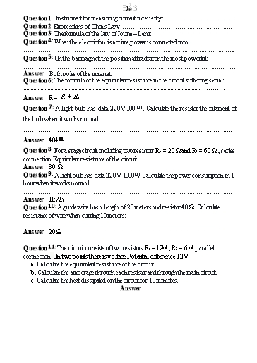 Đề song ngữ Vật lí 9 - Đề 3 - Phạm Văn Minh (Có đáp án)