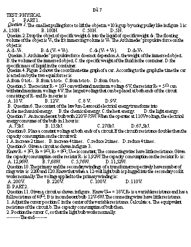 Đề song ngữ Vật lí 9 - Đề 7 - Trường THCS Đông Tây Hưng