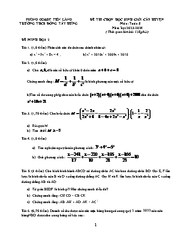 Đề thi học sinh giỏi cấp huyện Toán 8 - Đề 2 - Năm học 2023-2024 - Trường THCS Đông Tây Hưng (Có đáp án)