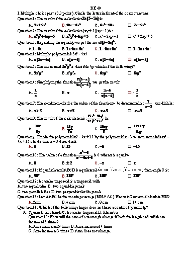 Đề thi học sinh giỏi môn Toán bằng Tiếng anh học kì 1 Lớp 8 - Năm học 2023-2024 - Trường THCS Đông Tây Hưng (Có đáp án + Ma trận)