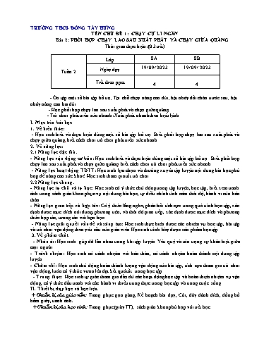 Giáo án Giáo án thể chất 8 - Bài 2: Phối hợp chạy lao xao sau xuất phát và chạy giữa quãng - Trường THCS Đông Tây Hưng