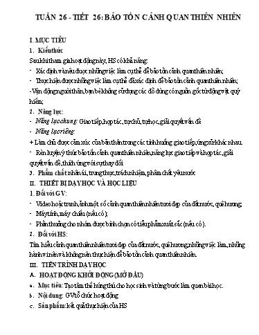 Giáo án Hoạt động trải nghiệm Hướng nghiệp 6 - Tuần 26 - Bài: Bảo tồn cảnh quan thiên nhiên - Trường THCS Đông Tây Hưng