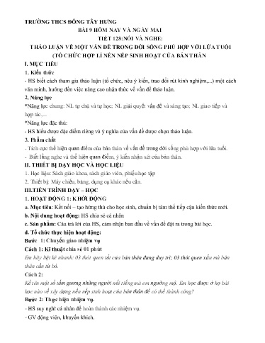 Giáo án Ngữ văn 8 (Kết nối tri thức) - Bài 9: Hôm nay và ngày mai - Trường THCS Đông Tây Hưg