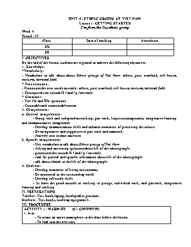 Giáo án Tiếng Anh 8 - Tuần 19 - Unit 4 - Trường THCS Đông Tây Hưng