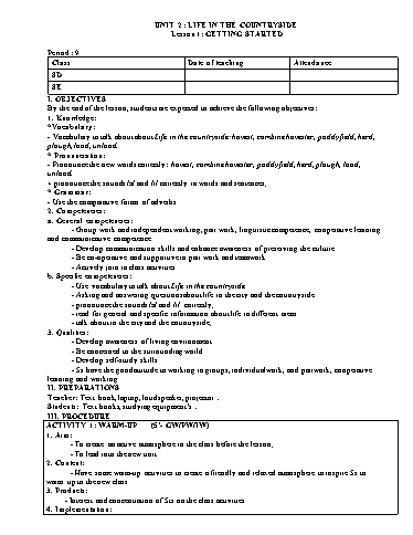 Giáo án Tiếng Anh 8 - Unit 2: Life in the countryside - Trường THCS Đông Tây Hưng