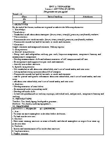 Giáo án Tiếng Anh 8 - Unit 3: Teenagers - Trường THCS Đông Tây Hưng