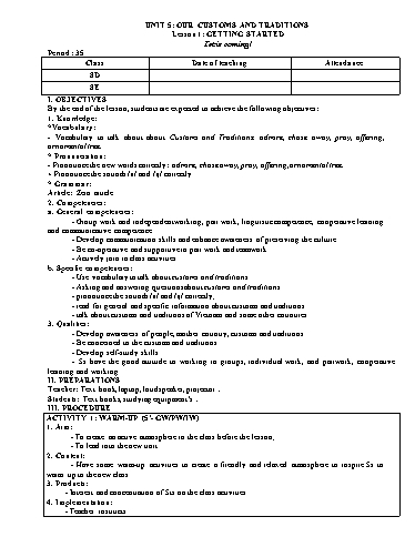 Giáo án Tiếng Anh 8 - Unit 5: Our customs and traditions - Lesson 1 - Trường THCS Đông Tây Hưng
