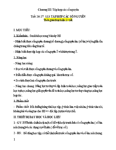 Giáo án Toán 6 - Chương 3 - Bài 13: Tập hợp các số nguyên -Trường Trung học cơ sở Đông Tây Nguyên
