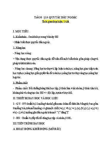 Giáo án Toán 6 (Kết nối tri thức) - Tiết 30 - Bài 15: Quy tắc dấu ngoặc - Trường Trung học cơ sở Đông Tây Hưng
