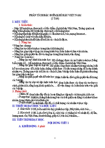 Giáo án Toán 8 - Bài: Phân tích đặc điểm khí hậu Việt Nam - Trường THCS Đông Tây Hưng