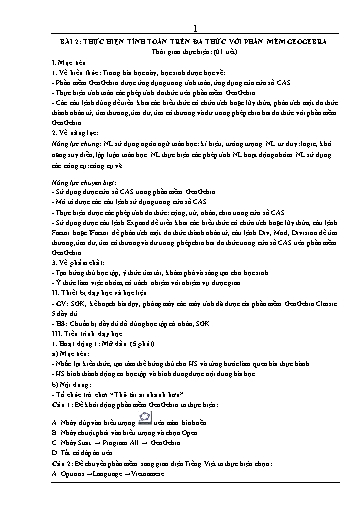Giáo án Toán 8 (Kết nối tri thức) - Bài 2: Thực hiện tính toán trên đa thức với phần mềm Geogebra - Trường THCS Đông Tây Hưng