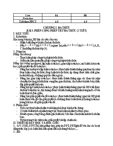Giáo án Toán 8 (Kết nối tri thức) - Chương 1 - Bài 3: Phép cộng phép trừ đa thức - Trường THCS Đông Tây Hưng