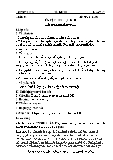 Giáo án Toán 8 - Tuần 34 - Bài: Ôn tập cuối học kì 2 - Trường THCS