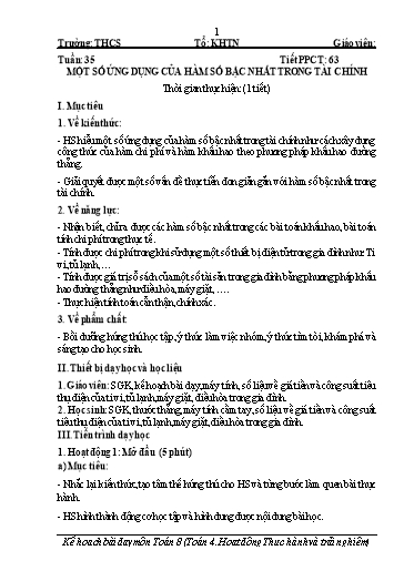 Giáo án Toán 8 - Tuần 35 - Bài: Một số ứng dụng của hàm số bậc nhất trong tài chính - Trường THCS Đông Tây Hưng