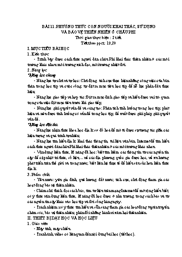 Kế hoạch bài dạy Địa lí 7 - Bài 11: Phương thức con người khai thác, sử dụng và bảo vệ thiên nhiên ở Châu Phi - Trường Trung học cơ sở Đông Tây Hưng
