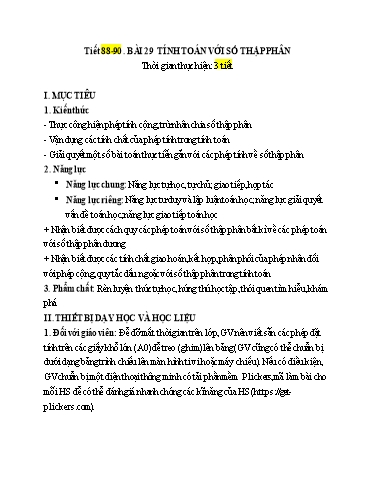 Kế hoạch bài dạy Toán 6 (Hình học) - Tiết 88+90 - Bài 29: Tính toán với số thập phân - Trường Trung học cơ sở Đông Tây Hưng