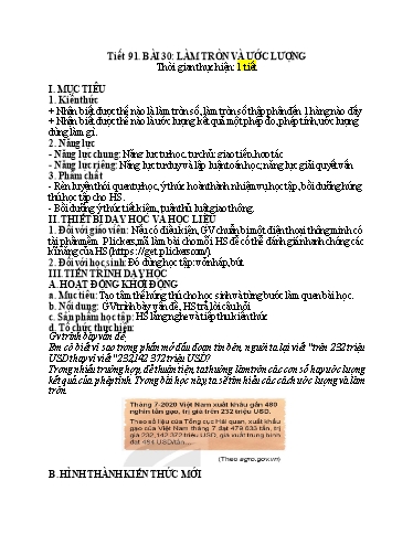 Kế hoạch bài dạy Toán 6 (Hình học) - Tiết 91 - Bài 30: Làm tròn và ước lượng - Trường Trung học cơ sở Đông Tây Hưng
