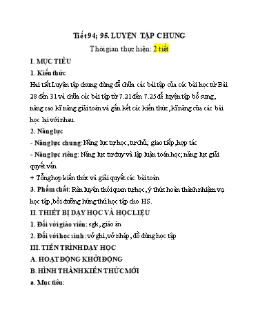 Kế hoạch bài dạy Toán 6 (Hình học) - Tiết 94+96 - Bài: Luyện tập chung - Trường Trung học cơ sở Đông Tây Hưng