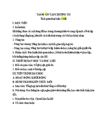 Kế hoạch bài dạy Toán 6 (Hình học) - Tiết 96 - Bài: Ôn tập chương 3 - Trường Trung học cơ sở Đông Tây Hưng
