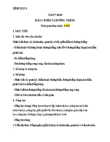 Kế hoạch bài dạy Toán 6 (Hình học) - Tiết 97-99 - Bài 32: Điểm và đường thẳng - Trường Trung học cơ sở Đông Tây Hưng
