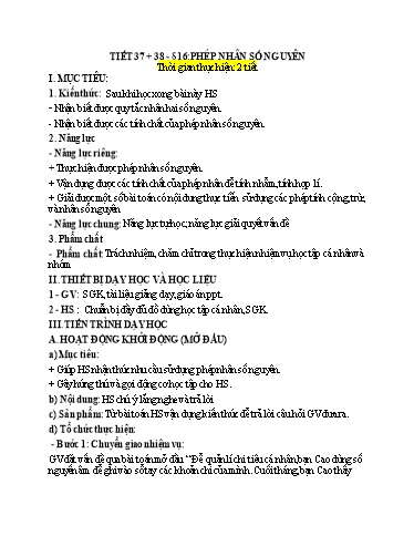 Kế hoạch bài dạy Toán 6 (Kết nối tri thức) - Bài 16: Phép nhân số nguyên - Trường Trung học cơ sở Đông Tây Hưng