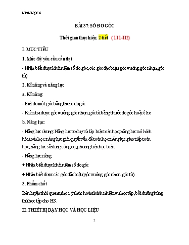 Kế hoạch bài dạy Toán 6 (Kết nối tri thức) - Bài 37: Số đo góc - Trường Trung học cơ sở Đông Tây Hưng
