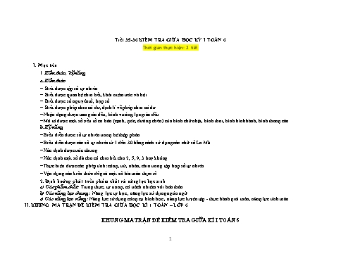 Kế hoạch bài dạy Toán 6 (Kết nối tri thức) - Bài: Kiểm tra giữa học kì 1 - Trường Trung học cơ sở Đông Tây Hưng