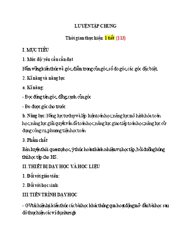 Kế hoạch bài dạy Toán 6 (Kết nối tri thức) - Tiết 113 - Bài: Luyện tập chung - Trường Trung học cơ sở Đông Tây Hưng