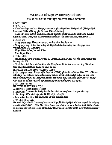 Kế hoạch bài dạy Toán 6 (Kết nối tri thức) - Tiết 115+116 - Bài 38: Dữ liệu và thu nhập dữ liệu - Trường Trung học cơ sở Đông Tây Hưng