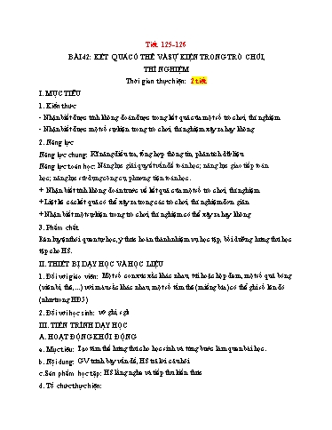 Kế hoạch bài dạy Toán 6 (Kết nối tri thức) - Tiết 125+126 - Bài 42: Kết quả có thể và sự kiện trong trò chơi - Trường Trung học cơ sở Đông Tây Hưng