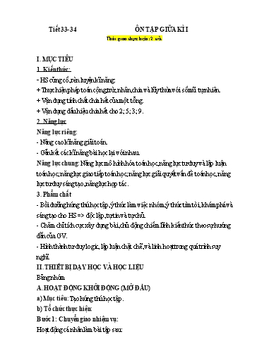 Kế hoạch bài dạy Toán 6 (Kết nối tri thức) - Tiết 33+34 - Bài: Ôn tập giữa học kì 1 - Trường Trung học cơ sở Đông Tây Hưng