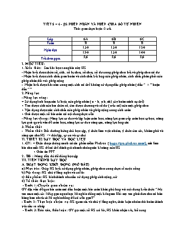 Kế hoạch bài dạy Toán 6 (Kết nối tri thức) - Tiết 5+6 - Bài 5: Phép nhân và phép chia số tự nhiên - Trường Trung học cơ sở Đông Tây Hưng