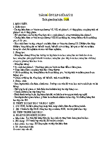 Kế hoạch bài dạy Toán 6 - Tiết 106 - Bài: Ôn tập giữa học kì 2 - Trường Trung học cơ sở Đông Tây Hưng