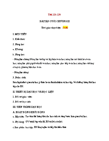 Kế hoạch bài dạy Toán 6 - Tiết 129+130 - Bài tập cuối chương 4 - Trường Trung học cơ sở Đông Tây Hưng