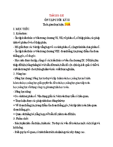 Kế hoạch bài dạy Toán 6 - Tiết 131+132 - Bài: Ôn tập cuối kỳ 2 - Trường Trung học cơ sở Đông Tây Hưng